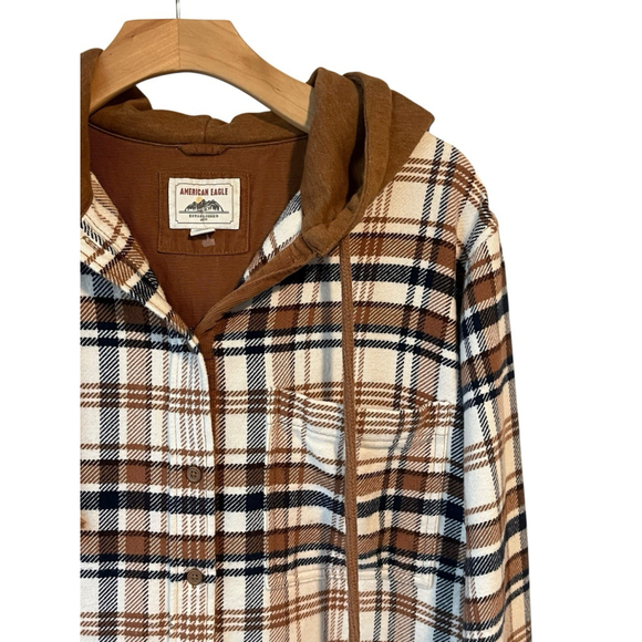 American Eagle Womens Hooded Plaid Shirt Jacket Large - Picture 3 of 8